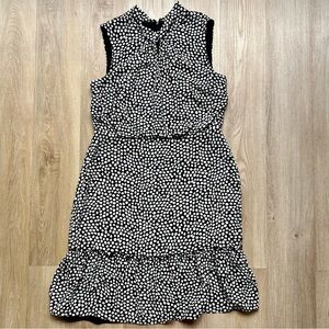 Karl Lagerfeld Paris Black and White Polka Dot Ruffle Dress Sleeveless High Neck